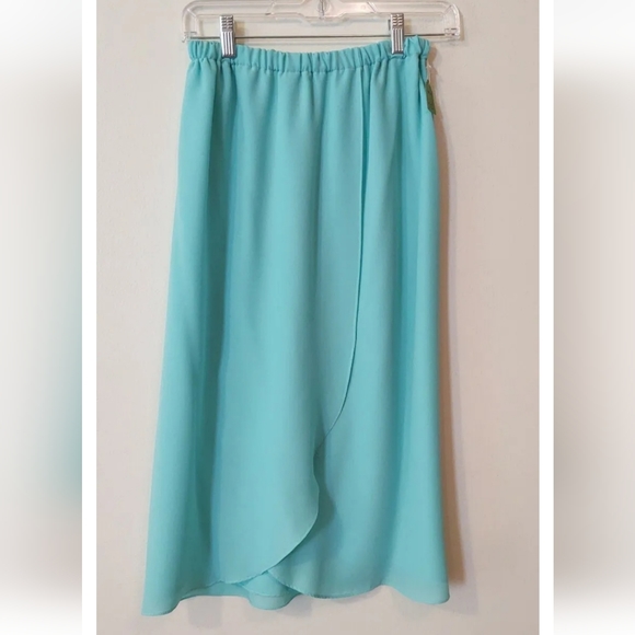 Vintage Wrap Front Skirt Teal Blue Green Size 10 NWT Flowy New W/Tags Old Stock - Picture 7 of 9